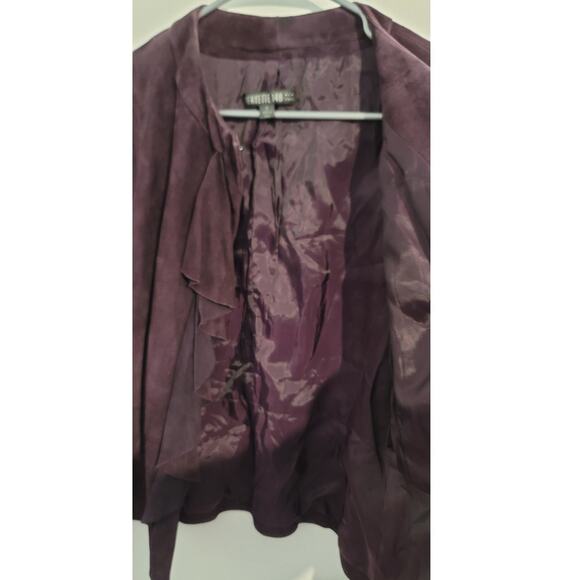 Lafayette 148 New York Ruffled Front Suede Leather Evening Jacket Blackberry 6 - Picture 9 of 12